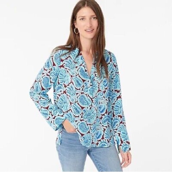 J. Crew Tops - J. Crew Silk tunic in aqua paisley Size Small